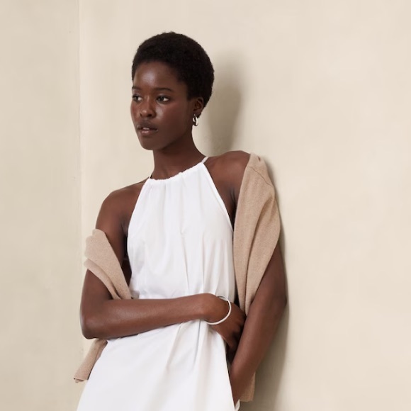 ✨✨NWT BANANA REPUBLIC POPLIN HALTER MIDI DRESS - Picture 2 of 5